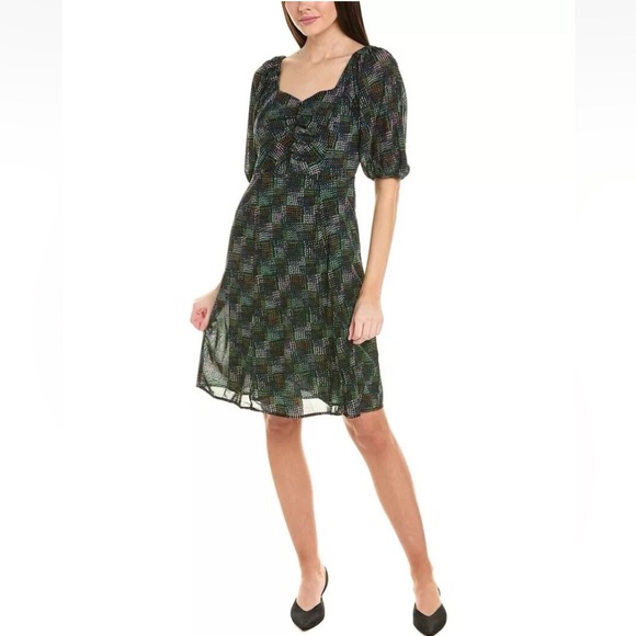 Cabi Elaine Dress Womens Medium Geometric Print Smocked Back Square Neck Multi - Picture 1 of 13